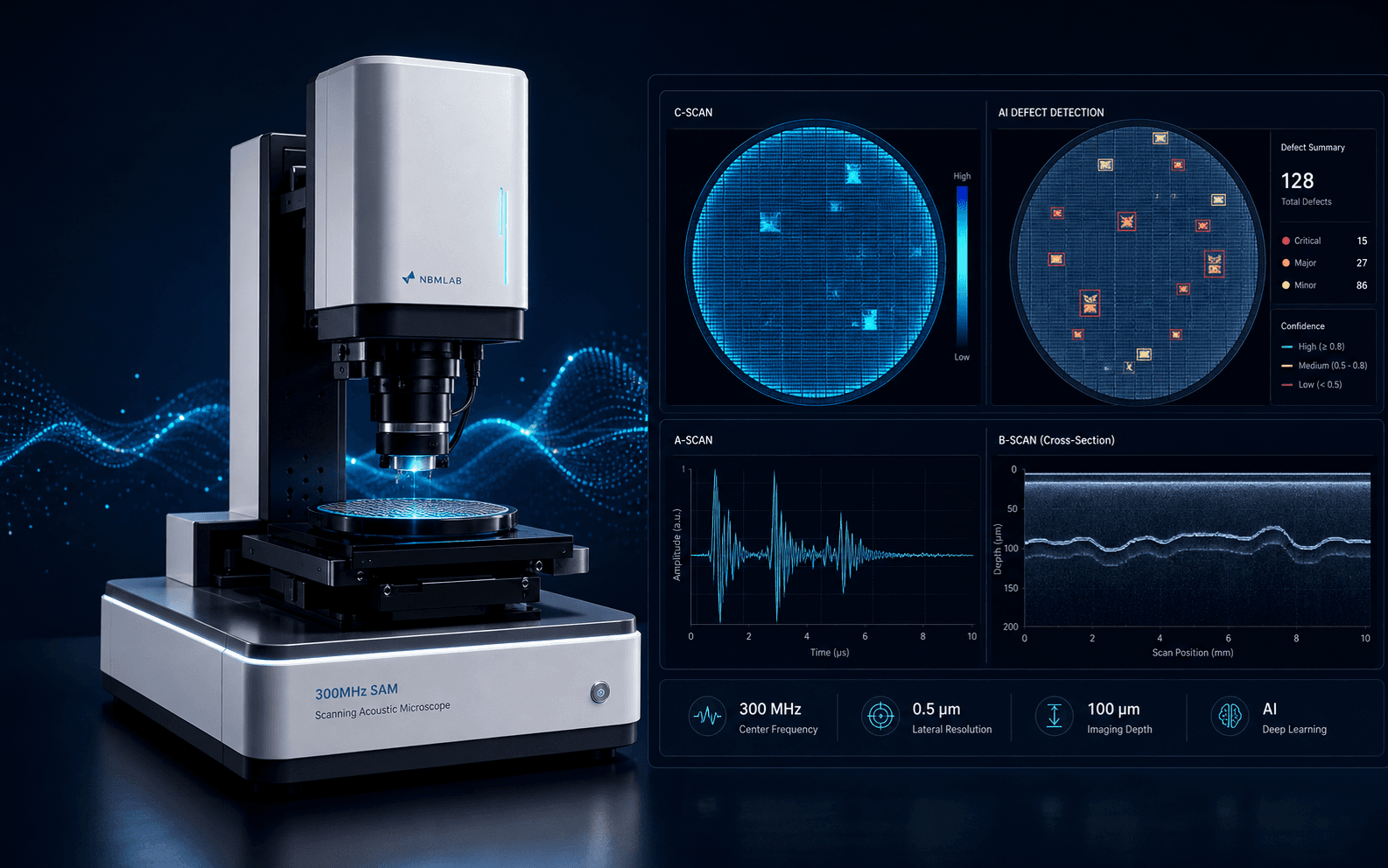 High-frequency scanning acoustic microscopy platform with analysis interface